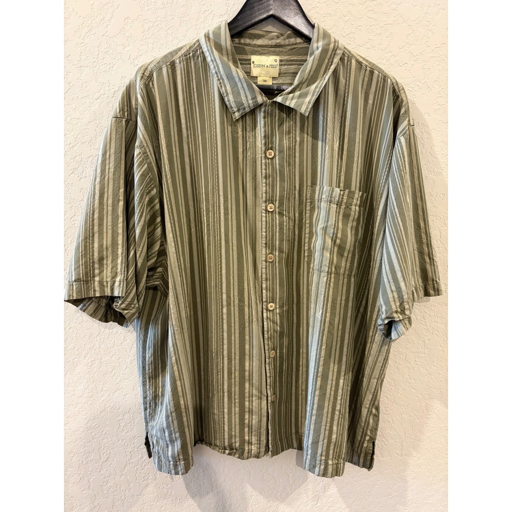 Joseph & Feiss Mens 3X Silk Short Sleeve Striped Floral Jacquard Button Down